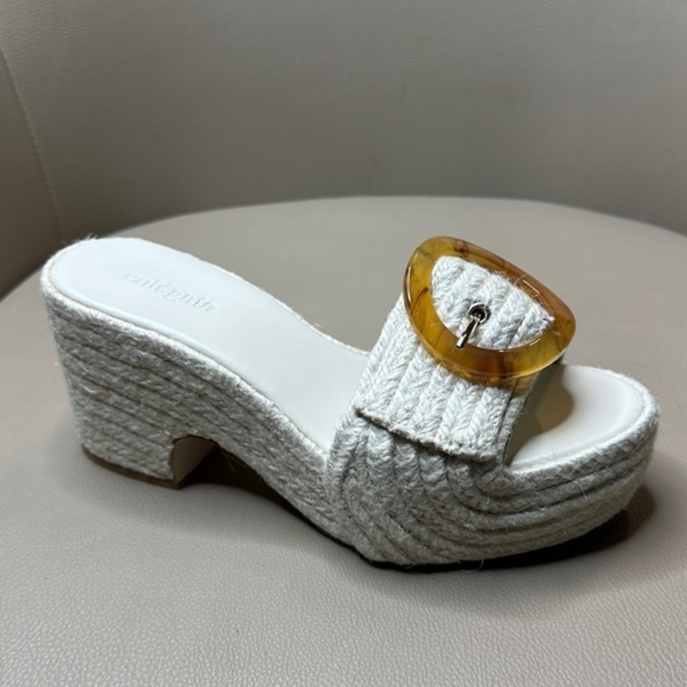 Cult Gaia White Woven Mules with Amber Detail